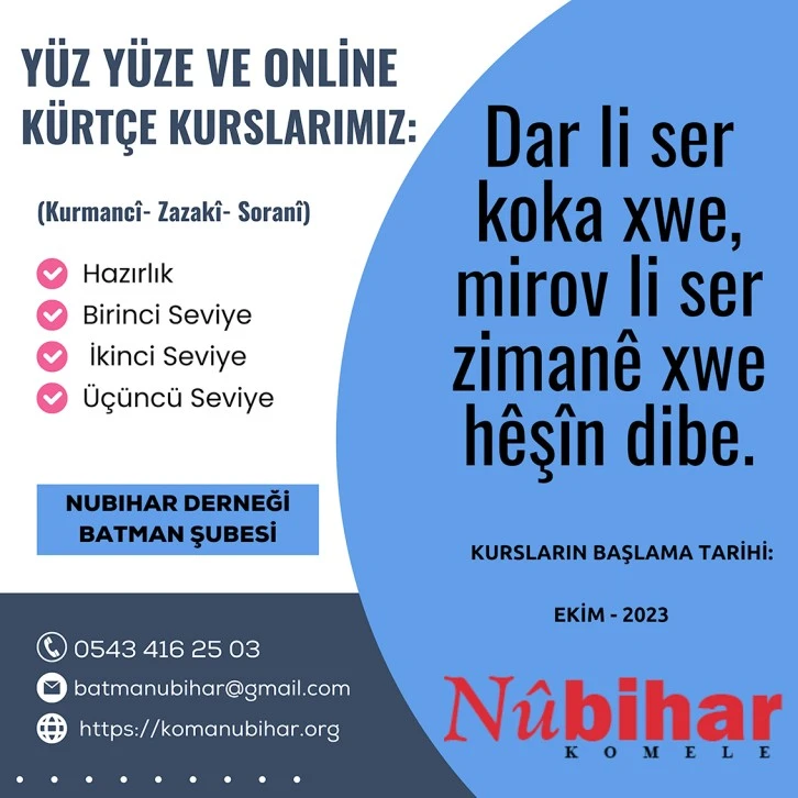 NÛBİHAR’DA KÜRTÇE KURSLAR BAŞLIYOR